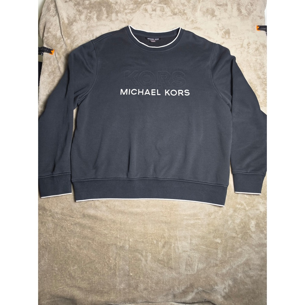 Michael Kors Mens Logo Sweatshirt Black Grey Crew Neck Pullover Large